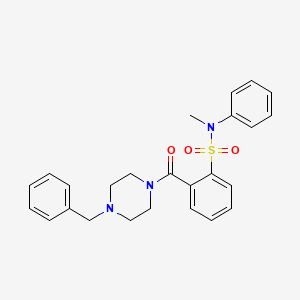 molecular formula C25H27N3O3S B7535361 2-(4-benzylpiperazine-1-carbonyl)-N-methyl-N-phenylbenzenesulfonamide 