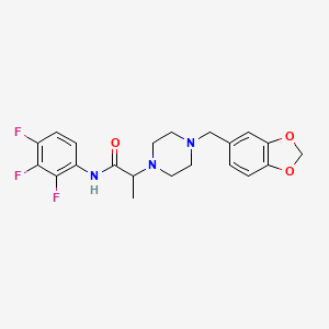 molecular formula C21H22F3N3O3 B7535383 2-[4-(1,3-benzodioxol-5-ylmethyl)piperazin-1-yl]-N-(2,3,4-trifluorophenyl)propanamide 