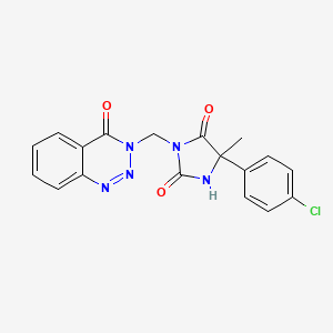 molecular formula C18H14ClN5O3 B7535449 5-(4-Chlorophenyl)-5-methyl-3-[(4-oxo-1,2,3-benzotriazin-3-yl)methyl]imidazolidine-2,4-dione 