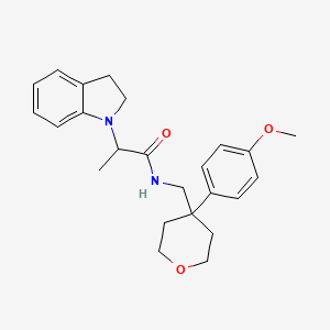 molecular formula C24H30N2O3 B7535468 2-(2,3-dihydroindol-1-yl)-N-[[4-(4-methoxyphenyl)oxan-4-yl]methyl]propanamide 