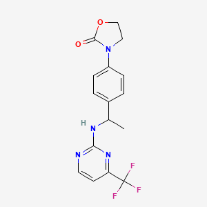 molecular formula C16H15F3N4O2 B7535584 3-[4-[1-[[4-(Trifluoromethyl)pyrimidin-2-yl]amino]ethyl]phenyl]-1,3-oxazolidin-2-one 