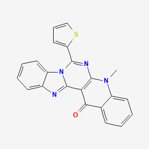 molecular formula C22H14N4OS B7535613 5-methyl-7-(thiophen-2-yl)benzimidazo[1',2':1,6]pyrimido[4,5-b]quinolin-14(5H)-one 