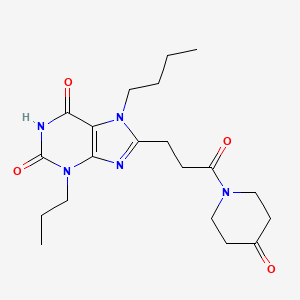 molecular formula C20H29N5O4 B7535631 7-Butyl-8-[3-oxo-3-(4-oxopiperidin-1-yl)propyl]-3-propylpurine-2,6-dione 