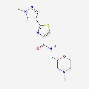 molecular formula C14H19N5O2S B7535676 N-[(4-methylmorpholin-2-yl)methyl]-2-(1-methylpyrazol-4-yl)-1,3-thiazole-4-carboxamide 
