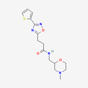 molecular formula C15H20N4O3S B7535701 N-[(4-methylmorpholin-2-yl)methyl]-3-(3-thiophen-2-yl-1,2,4-oxadiazol-5-yl)propanamide 