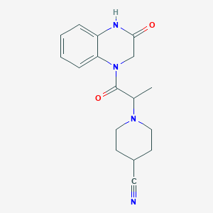molecular formula C17H20N4O2 B7535802 1-[1-Oxo-1-(3-oxo-2,4-dihydroquinoxalin-1-yl)propan-2-yl]piperidine-4-carbonitrile 