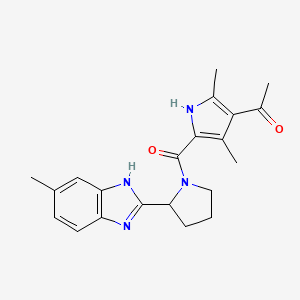molecular formula C21H24N4O2 B7535864 1-[2,4-dimethyl-5-[2-(6-methyl-1H-benzimidazol-2-yl)pyrrolidine-1-carbonyl]-1H-pyrrol-3-yl]ethanone 