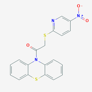 molecular formula C19H13N3O3S2 B7535865 2-[(5-nitropyridin-2-yl)sulfanyl]-1-(10H-phenothiazin-10-yl)ethanone 