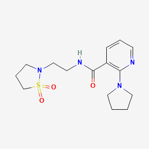 molecular formula C15H22N4O3S B7535883 N-[2-(1,1-dioxo-1,2-thiazolidin-2-yl)ethyl]-2-pyrrolidin-1-ylpyridine-3-carboxamide 