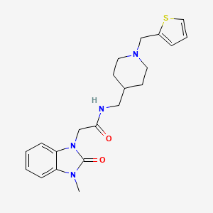 molecular formula C21H26N4O2S B7535983 2-(3-methyl-2-oxobenzimidazol-1-yl)-N-[[1-(thiophen-2-ylmethyl)piperidin-4-yl]methyl]acetamide 
