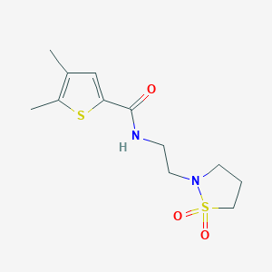 molecular formula C12H18N2O3S2 B7536033 N-[2-(1,1-dioxo-1,2-thiazolidin-2-yl)ethyl]-4,5-dimethylthiophene-2-carboxamide 