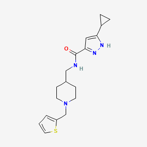5-cyclopropyl-N-[[1-(thiophen-2-ylmethyl)piperidin-4-yl]methyl]-1H-pyrazole-3-carboxamide
