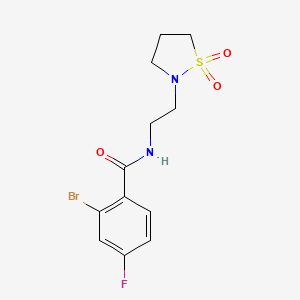 molecular formula C12H14BrFN2O3S B7536084 2-bromo-N-[2-(1,1-dioxo-1,2-thiazolidin-2-yl)ethyl]-4-fluorobenzamide 