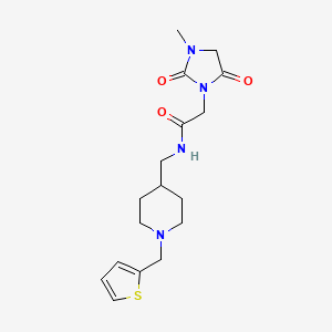 molecular formula C17H24N4O3S B7536089 2-(3-methyl-2,5-dioxoimidazolidin-1-yl)-N-[[1-(thiophen-2-ylmethyl)piperidin-4-yl]methyl]acetamide 