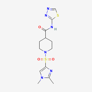 molecular formula C13H18N6O3S2 B7536303 1-(1,2-dimethylimidazol-4-yl)sulfonyl-N-(1,3,4-thiadiazol-2-yl)piperidine-4-carboxamide 