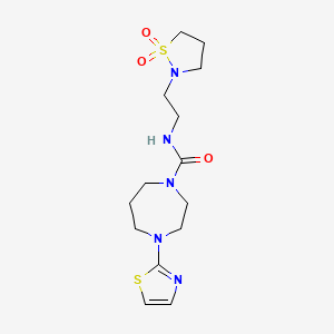 molecular formula C14H23N5O3S2 B7536326 N-[2-(1,1-dioxo-1,2-thiazolidin-2-yl)ethyl]-4-(1,3-thiazol-2-yl)-1,4-diazepane-1-carboxamide 