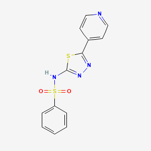 molecular formula C13H10N4O2S2 B7536362 N-[5-(吡啶-4-基)-1,3,4-噻二唑-2-基]苯磺酰胺 