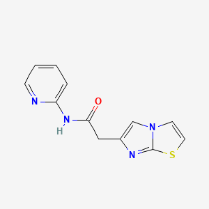 molecular formula C12H10N4OS B7536478 2-imidazo[2,1-b][1,3]thiazol-6-yl-N-pyridin-2-ylacetamide 