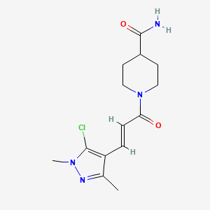 molecular formula C14H19ClN4O2 B7536548 1-[(E)-3-(5-chloro-1,3-dimethylpyrazol-4-yl)prop-2-enoyl]piperidine-4-carboxamide 