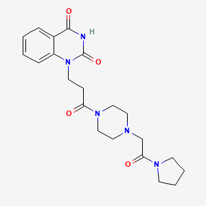 molecular formula C21H27N5O4 B7536659 1-[3-Oxo-3-[4-(2-oxo-2-pyrrolidin-1-ylethyl)piperazin-1-yl]propyl]quinazoline-2,4-dione 