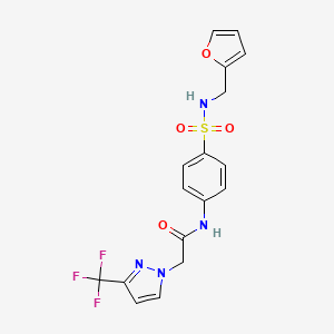 molecular formula C17H15F3N4O4S B7536661 N-[4-(furan-2-ylmethylsulfamoyl)phenyl]-2-[3-(trifluoromethyl)pyrazol-1-yl]acetamide 