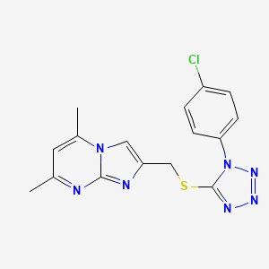molecular formula C16H14ClN7S B7536662 2-[[1-(4-Chlorophenyl)tetrazol-5-yl]sulfanylmethyl]-5,7-dimethylimidazo[1,2-a]pyrimidine 