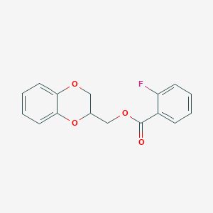 molecular formula C16H13FO4 B7536670 2,3-Dihydro-1,4-benzodioxin-3-ylmethyl 2-fluorobenzoate 