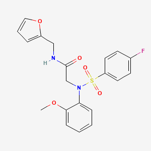 molecular formula C20H19FN2O5S B7536864 2-(N-(4-fluorophenyl)sulfonyl-2-methoxyanilino)-N-(furan-2-ylmethyl)acetamide 