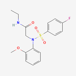molecular formula C17H19FN2O4S B7536872 N-ethyl-2-(N-(4-fluorophenyl)sulfonyl-2-methoxyanilino)acetamide 