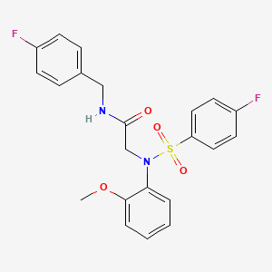 molecular formula C22H20F2N2O4S B7536875 N-[(4-fluorophenyl)methyl]-2-(N-(4-fluorophenyl)sulfonyl-2-methoxyanilino)acetamide 