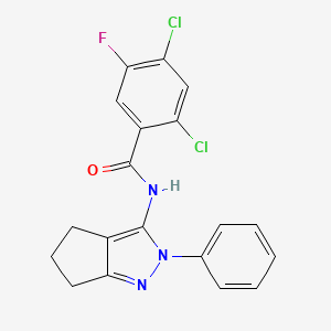 molecular formula C19H14Cl2FN3O B7536880 2,4-dichloro-5-fluoro-N-(2-phenyl-5,6-dihydro-4H-cyclopenta[c]pyrazol-3-yl)benzamide 