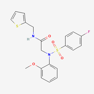 molecular formula C20H19FN2O4S2 B7536894 2-(N-(4-fluorophenyl)sulfonyl-2-methoxyanilino)-N-(thiophen-2-ylmethyl)acetamide 