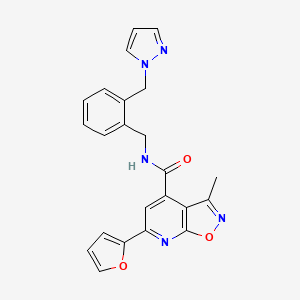 molecular formula C23H19N5O3 B7536989 6-(furan-2-yl)-3-methyl-N-[[2-(pyrazol-1-ylmethyl)phenyl]methyl]-[1,2]oxazolo[5,4-b]pyridine-4-carboxamide 