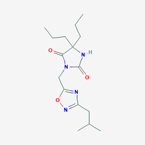 molecular formula C16H26N4O3 B7537085 3-[[3-(2-Methylpropyl)-1,2,4-oxadiazol-5-yl]methyl]-5,5-dipropylimidazolidine-2,4-dione 