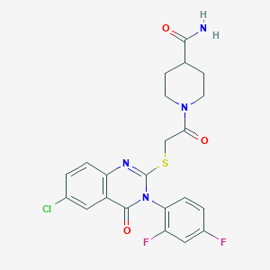 molecular formula C22H19ClF2N4O3S B7537091 1-[2-[6-Chloro-3-(2,4-difluorophenyl)-4-oxoquinazolin-2-yl]sulfanylacetyl]piperidine-4-carboxamide 