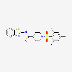 molecular formula C22H25N3O3S2 B7537418 N-(1,3-benzothiazol-2-yl)-1-(2,4,6-trimethylphenyl)sulfonylpiperidine-4-carboxamide 