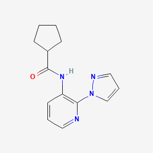 molecular formula C14H16N4O B7537425 N-(2-pyrazol-1-ylpyridin-3-yl)cyclopentanecarboxamide 