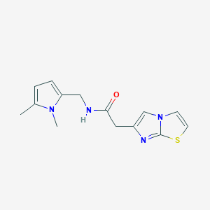 molecular formula C14H16N4OS B7537664 N-[(1,5-dimethylpyrrol-2-yl)methyl]-2-imidazo[2,1-b][1,3]thiazol-6-ylacetamide 