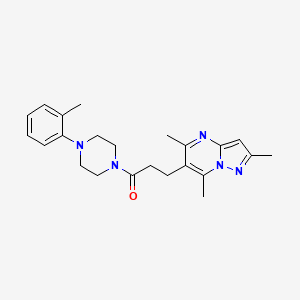 molecular formula C23H29N5O B7537673 1-[4-(2-Methylphenyl)piperazin-1-yl]-3-(2,5,7-trimethylpyrazolo[1,5-a]pyrimidin-6-yl)propan-1-one 