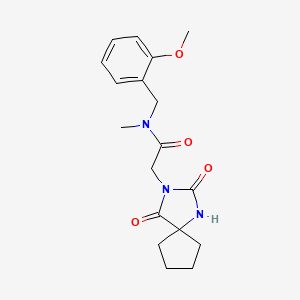 molecular formula C18H23N3O4 B7537721 2-(2,4-dioxo-1,3-diazaspiro[4.4]nonan-3-yl)-N-[(2-methoxyphenyl)methyl]-N-methylacetamide 