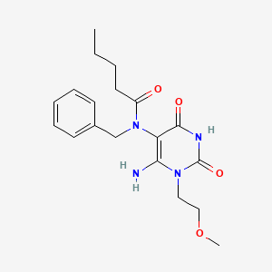 molecular formula C19H26N4O4 B7537898 N-[6-amino-1-(2-methoxyethyl)-2,4-dioxopyrimidin-5-yl]-N-benzylpentanamide 