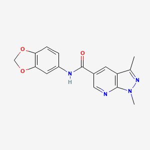 molecular formula C16H14N4O3 B7537945 N-(1,3-benzodioxol-5-yl)-1,3-dimethylpyrazolo[3,4-b]pyridine-5-carboxamide 