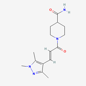 molecular formula C15H22N4O2 B7537970 1-[(E)-3-(1,3,5-trimethylpyrazol-4-yl)prop-2-enoyl]piperidine-4-carboxamide 