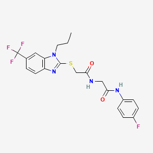 molecular formula C21H20F4N4O2S B7538075 N-(4-fluorophenyl)-2-[[2-[1-propyl-6-(trifluoromethyl)benzimidazol-2-yl]sulfanylacetyl]amino]acetamide 