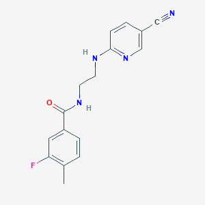 molecular formula C16H15FN4O B7538118 N-[2-[(5-cyanopyridin-2-yl)amino]ethyl]-3-fluoro-4-methylbenzamide 