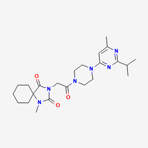 molecular formula C23H34N6O3 B7538156 1-Methyl-3-[2-[4-(6-methyl-2-propan-2-ylpyrimidin-4-yl)piperazin-1-yl]-2-oxoethyl]-1,3-diazaspiro[4.5]decane-2,4-dione 