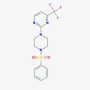 molecular formula C15H15F3N4O2S B7538189 2-[4-(Benzenesulfonyl)piperazin-1-yl]-4-(trifluoromethyl)pyrimidine 