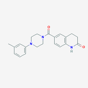 molecular formula C21H23N3O2 B7538209 6-[4-(3-methylphenyl)piperazine-1-carbonyl]-3,4-dihydro-1H-quinolin-2-one 