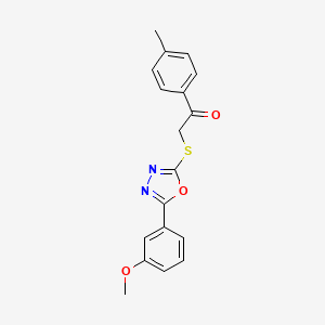 molecular formula C18H16N2O3S B7538366 2-[[5-(3-Methoxyphenyl)-1,3,4-oxadiazol-2-yl]sulfanyl]-1-(4-methylphenyl)ethanone 