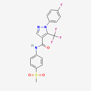 molecular formula C18H13F4N3O3S B7538560 1-(4-fluorophenyl)-N-(4-methylsulfonylphenyl)-5-(trifluoromethyl)pyrazole-4-carboxamide 